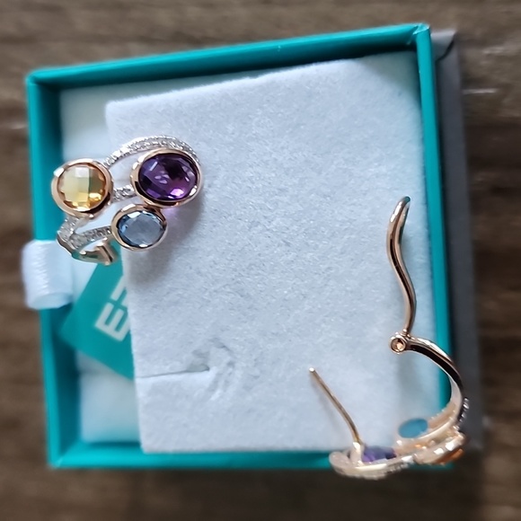 Effy 14K Rose Gold Amethyst Blue Topaz Citrine Diamond Earrings - Picture 3 of 4